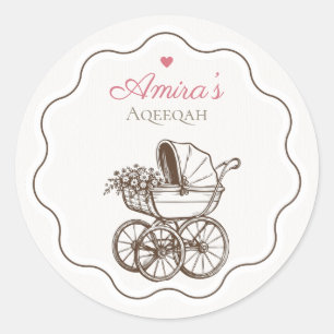 Adesivo Elegante Carrinho de Bebê Vintage Aqiqah Rosa Islâ