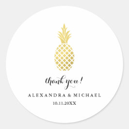 Adesivo Elegante Casamento Dourado de Abacaxi Obrigado