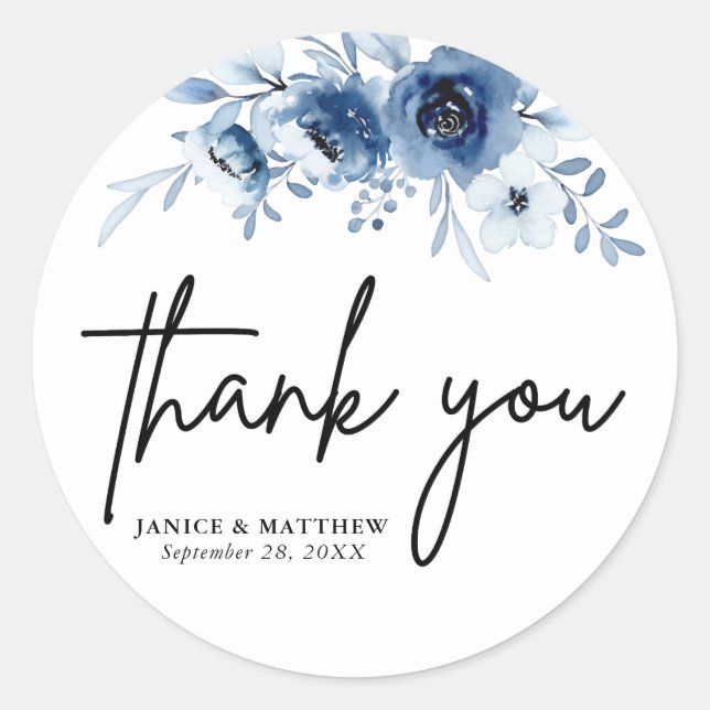 Adesivo Elegante Casamento Floral Azul Vintage Francês (Frente)