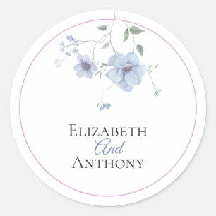 Adesivo Elegante Casamento Floral em Aquarela Rosa e Azul