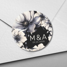 Elegante Casamento Floral Preto e Branco Moderno