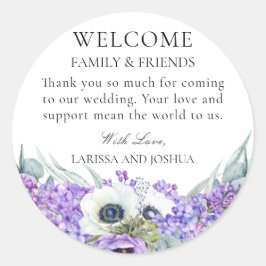 Adesivo Elegante Casamento Floral Roxo Favor Obrigado Clas