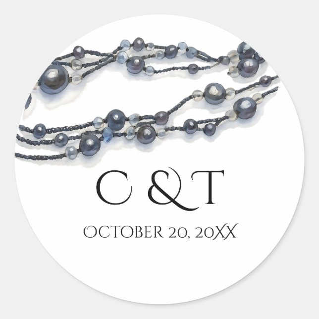 Adesivo Elegante Casamento Moderno com Pérola Azul Marinho (Frente)