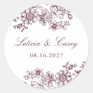 Adesivo Elegante Casamento vintage Floral Burgundy