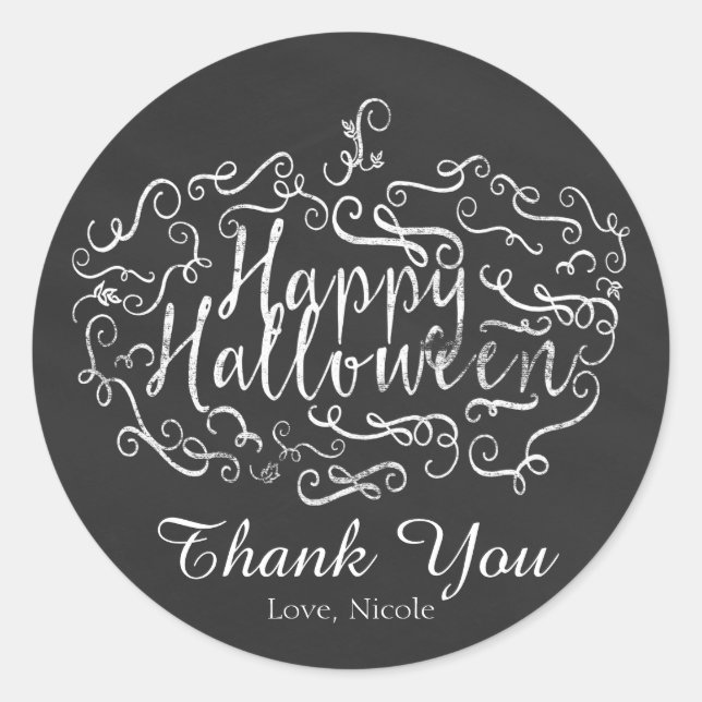 Adesivo Elegante Chalkboard Pumpkin Feliz Halloween (Frente)
