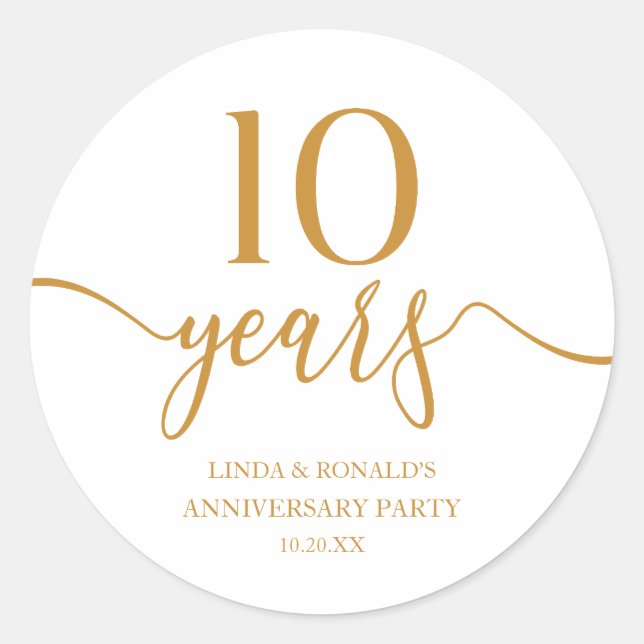 Adesivo Elegante Champanhe 10º Aniversário de Casamento (Frente)