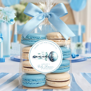 Adesivo Elegante Chocalho Azul para Bebê Menino Chá de Beb