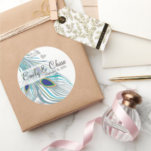Adesivo Elegante Cinza Aqua 3 Penas de Pavão Casamento