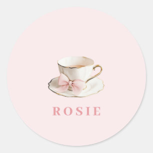 Adesivo Elegante Coquette Preppy Pink Teacup com Arco