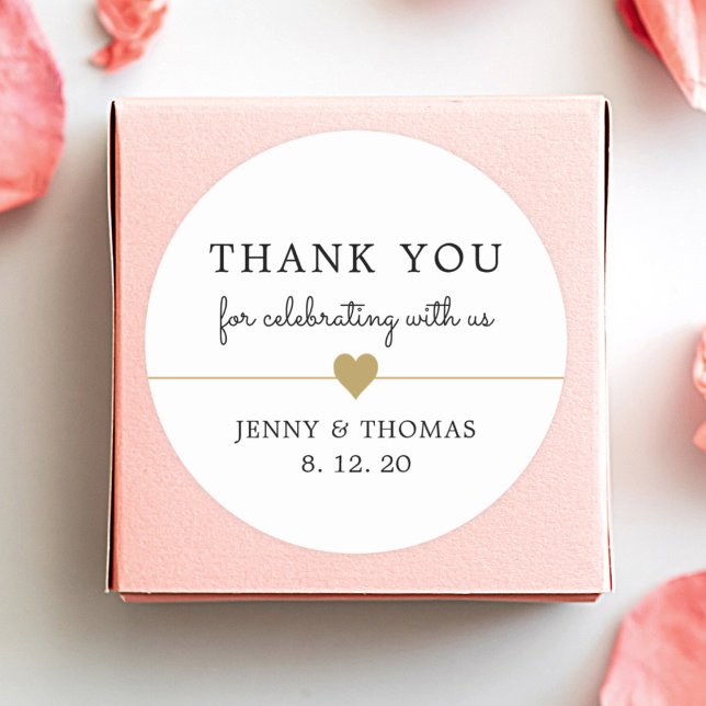 Adesivo Elegante Coração de Ouro Falso Branco Obrigado (Criador carregado)