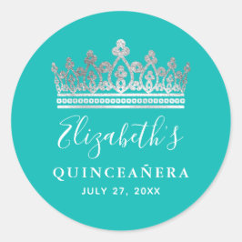 Adesivo Elegante Coroa de Quinceanera Azul Turquesa Pratea