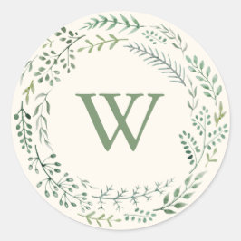 Adesivo Elegante Coroa de Verdura em Aquarela com Monogram