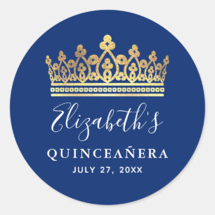 Adesivo Elegante Coroa Dourada Azul Real Quinceanera
