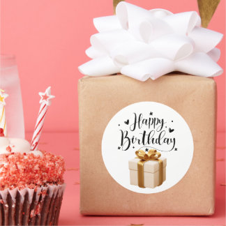 Adesivo Elegante Creme e Dourado Luxo Feliz Aniversário