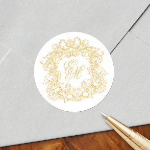 Adesivo Elegante Crista de Monograma de Ouro Casamento Vin