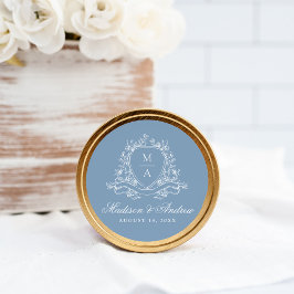 Adesivo Elegante Crista Floral Monograma Casamento Azul