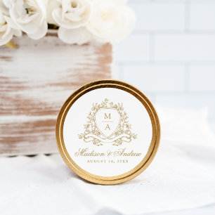 Adesivo Elegante Crista Floral Monograma Casamento Ouro