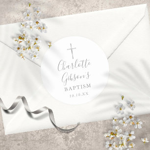 Adesivo Elegante Cruz de Prata Assinatura Batismo Batizado