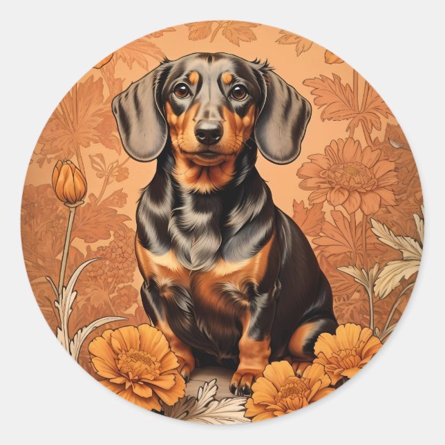 Adesivo Elegante Dachshund E Marigolds (Frente)