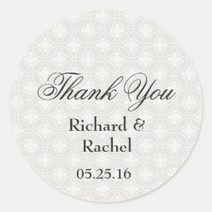 Adesivo Elegante Damask Silver e White Obrigado