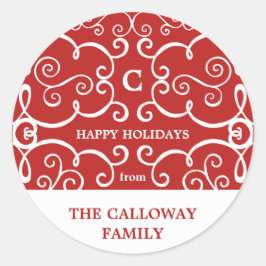 Adesivo Elegante de férias monograma/vermelho