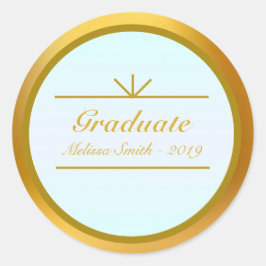 Adesivo Elegante de Graduado Dourado e Turquesa