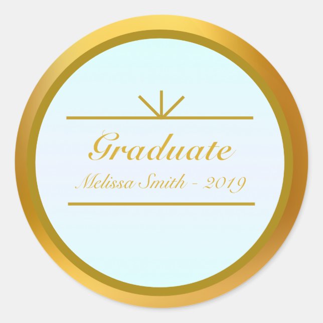 Adesivo Elegante de Graduado Dourado e Turquesa (Frente)