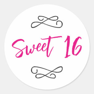 Adesivo Elegante Doodle Rosa Choque Moderno Script Sweet 1