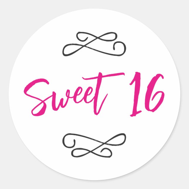 Adesivo Elegante Doodle Rosa Choque Moderno Script Sweet 1 (Frente)