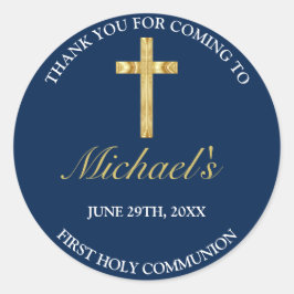 Adesivo Elegante Dourada Cruz Azul Primeira Comunhão Obrig