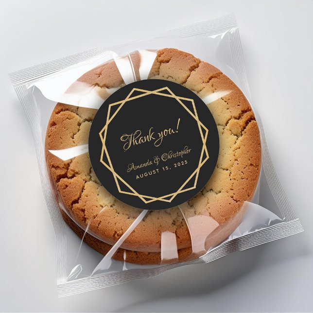 Adesivo Elegante Dourada Geométrica Negra Obrigado Casamen (Criador carregado)