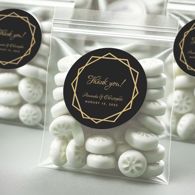 Adesivo Elegante Dourada Geométrica Negra Obrigado Casamen (Criador carregado)