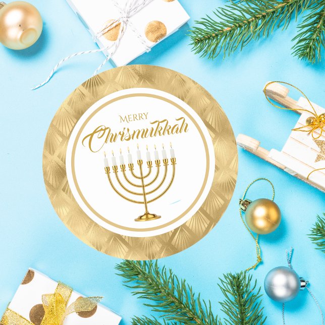 Adesivo Elegante Dourada Menorah Feliz judaica Chrismukkah (Criador carregado)