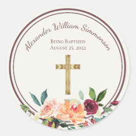 Adesivo Elegante Dourado Burgundy Floral Baby Christening