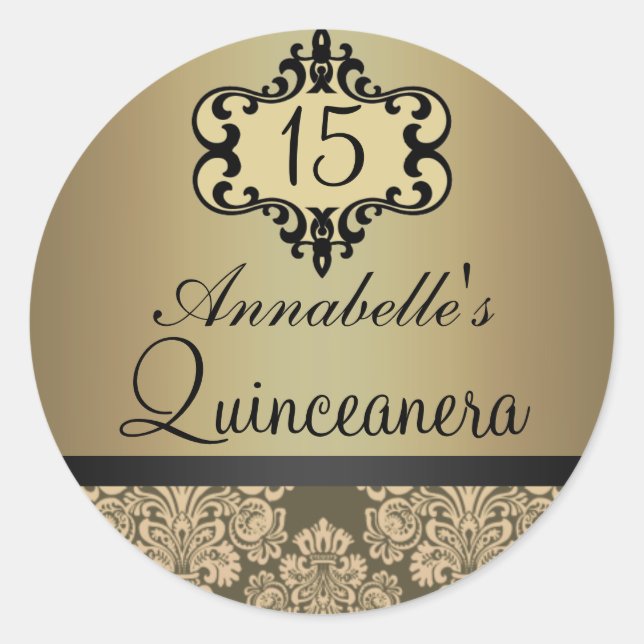 Adesivo Elegante Dourado Chic Damask Quinceanera Sticker (Frente)