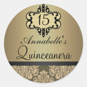 Adesivo Elegante Dourado Chic Damask Quinceanera Sticker