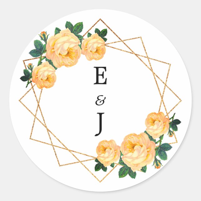 Adesivo Elegante Dourado Glitter Geométrico Laranja Floral (Frente)