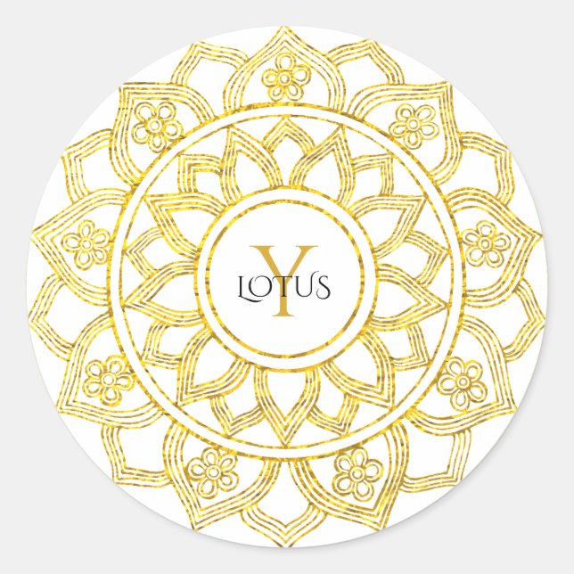 Adesivo Elegante Dourado Mandala Monograma Lotus Floral (Frente)