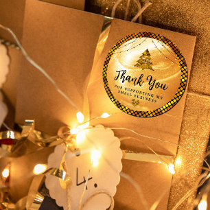 Adesivo Elegante Dourado Obrigado   Glitter e Pérolas