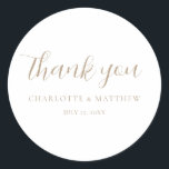 Adesivo Elegante Dourado Obrigado Vestido De Casamento<br><div class="desc">Vinheta de casamento da Calliografia</div>