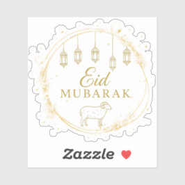 Adesivo Elegante Eid Mubarak Dourado Lanterna e Design de 