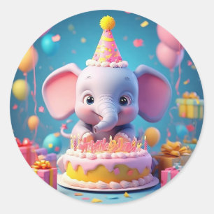 Adesivo Elegante Elefante de Desenho Animado Celebrando An