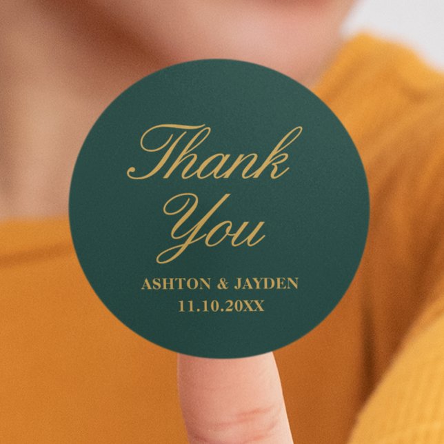 Adesivo Elegante Emerald Green Casamento Dourado Obrigado (Elegant Emerald Green Gold Wedding Thank You Classic Round Sticker
)