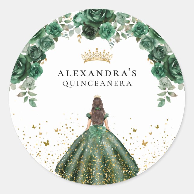 Adesivo Elegante Emerald Quinceañera Floral Faux Foil (Frente)