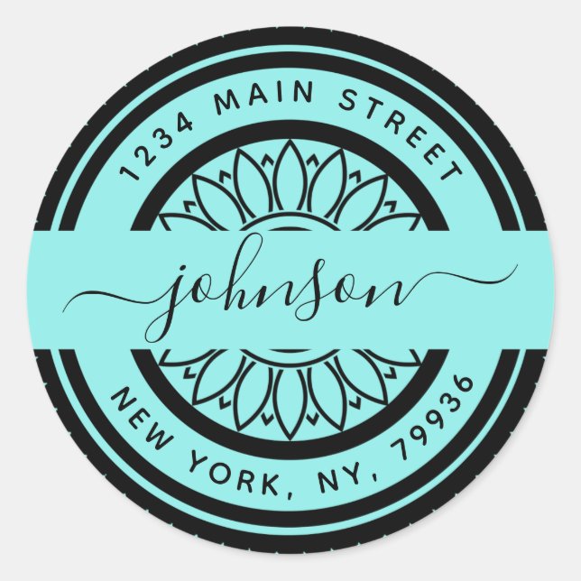 Adesivo Elegante Endereço de Devolução Redondo, Crie o Seu (Frente)