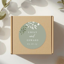 Adesivo Elegante Envelope de Noivado com Folhagem de Sage