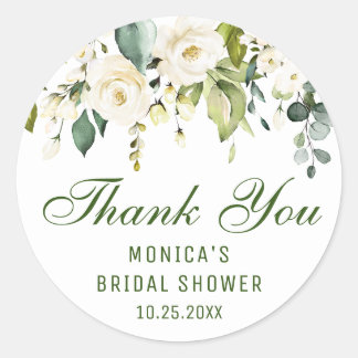 Adesivo Elegante Eucalipto Rosas Brancas Floral Agradecime