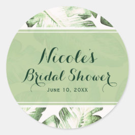 Adesivo Elegante Favor Branco Verde Folhas de Praia Tropic