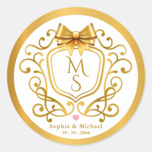 Adesivo Elegante Favor de Casamento com Monograma Vintage 