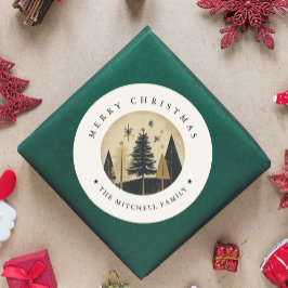 Adesivo Elegante Feliz Natal Floresta Dourada Quente de Pi